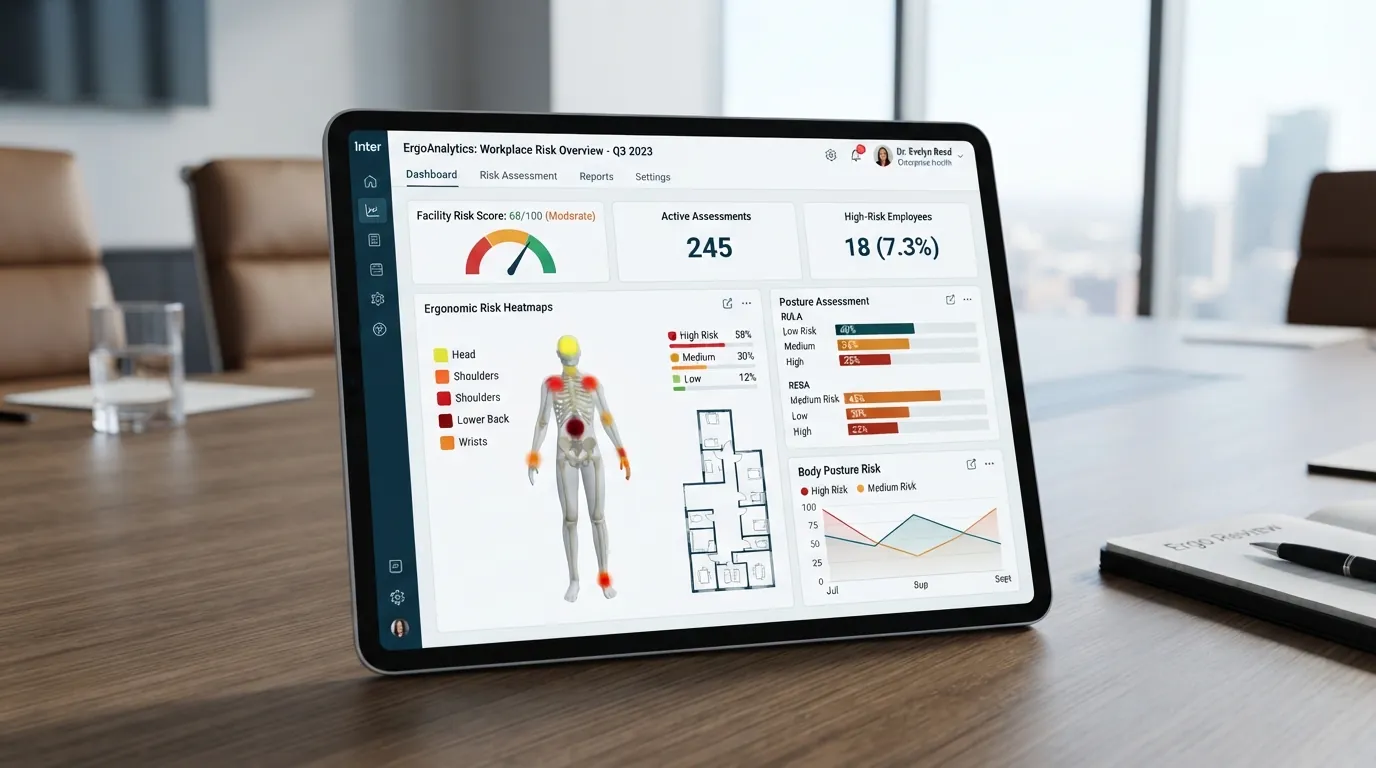 Enterprise ergonomics risk dashboard on tablet